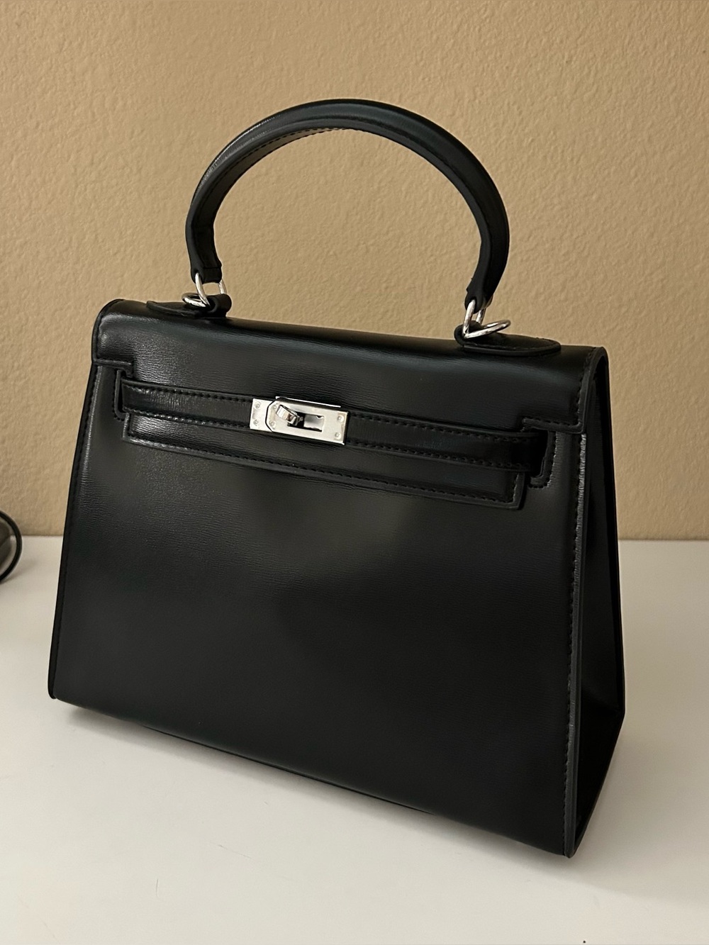 25cm Black Box Leather Top Handle Satchel